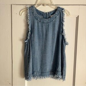 FOR THE REPUBLIC Denim Chambray Frayed Edge Tencel Sleeveless Tank Top SMALL